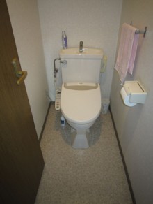 施工前/　スタイリッシュなカームレッド柄のトイレ